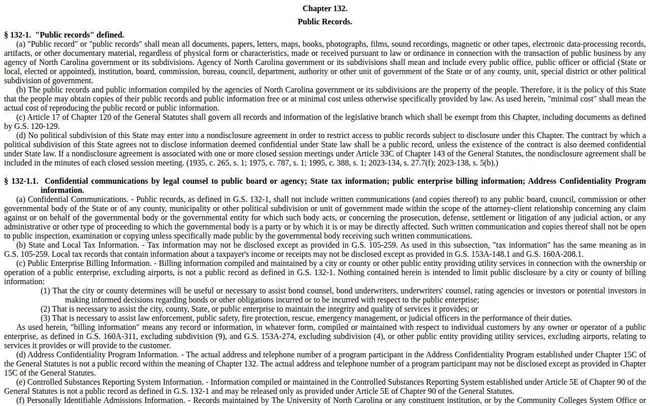 North Carolina public records law for Buncombe County 72 hour releases