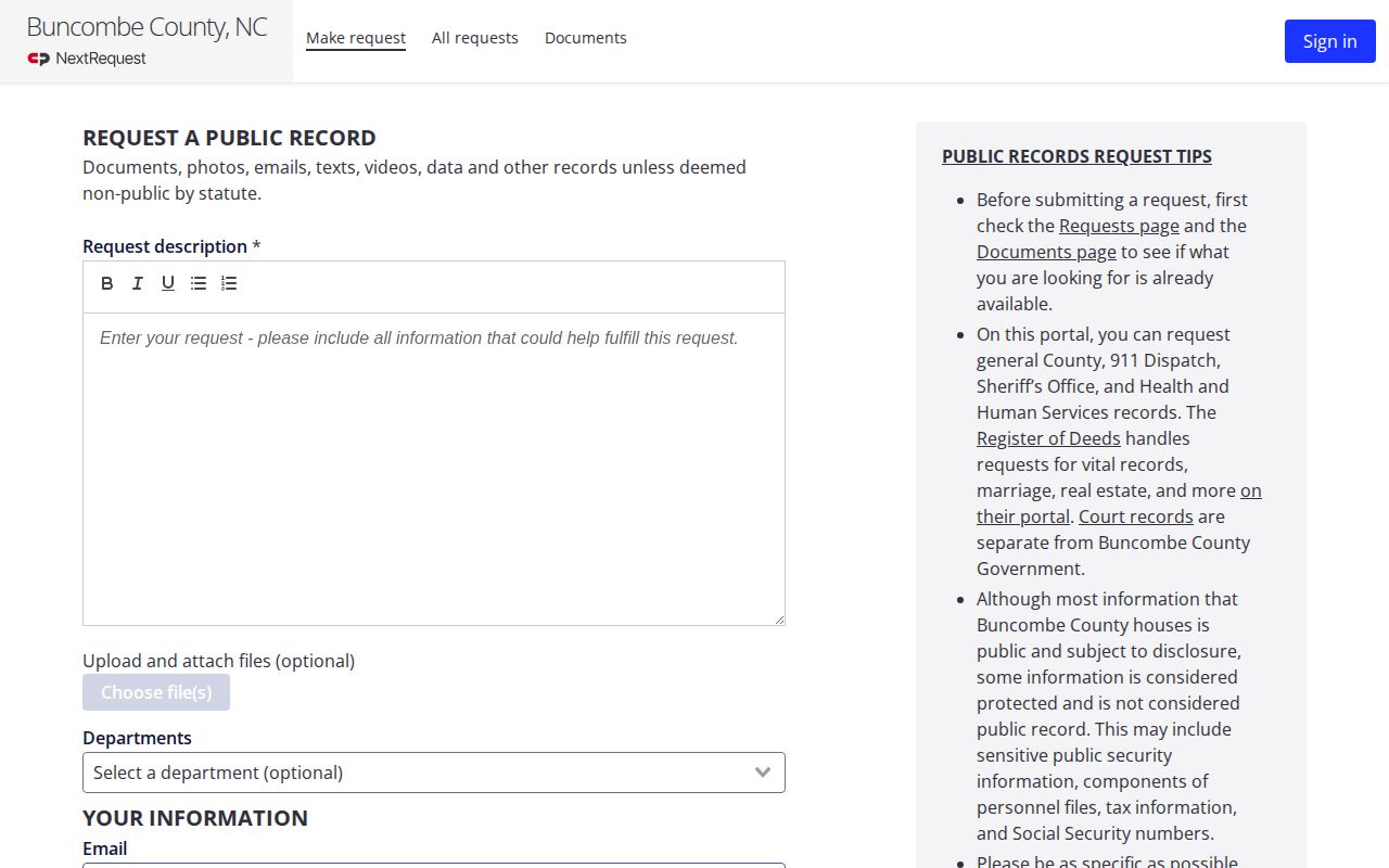 Buncombe County 72 hour release records request portal