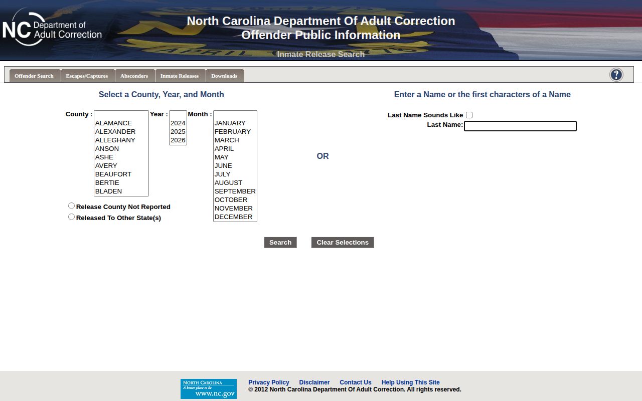 Craggy Correctional Center NCDAC release record search